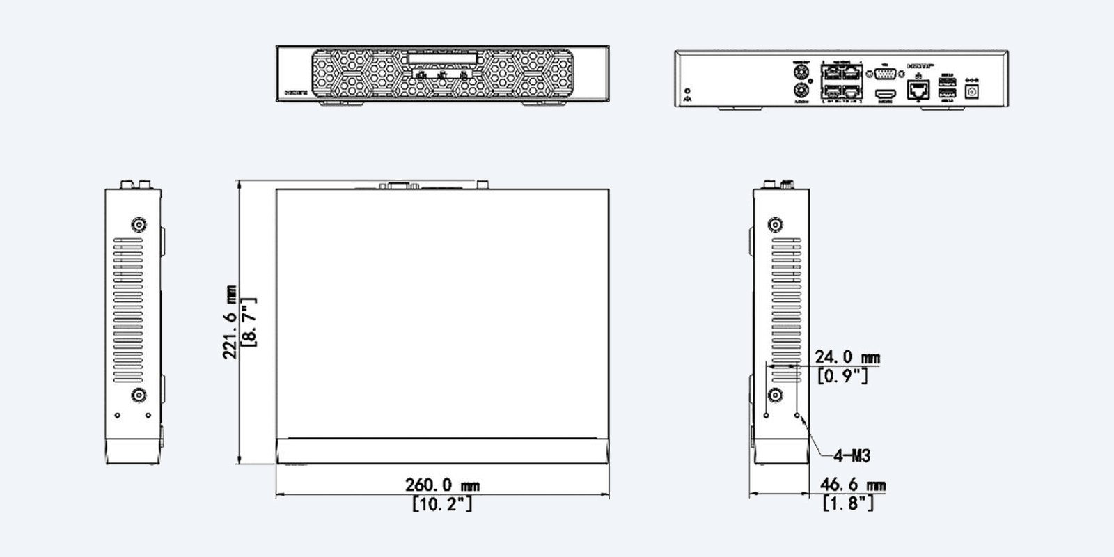 Uniarch NVR-104B-P4 dimension drawing