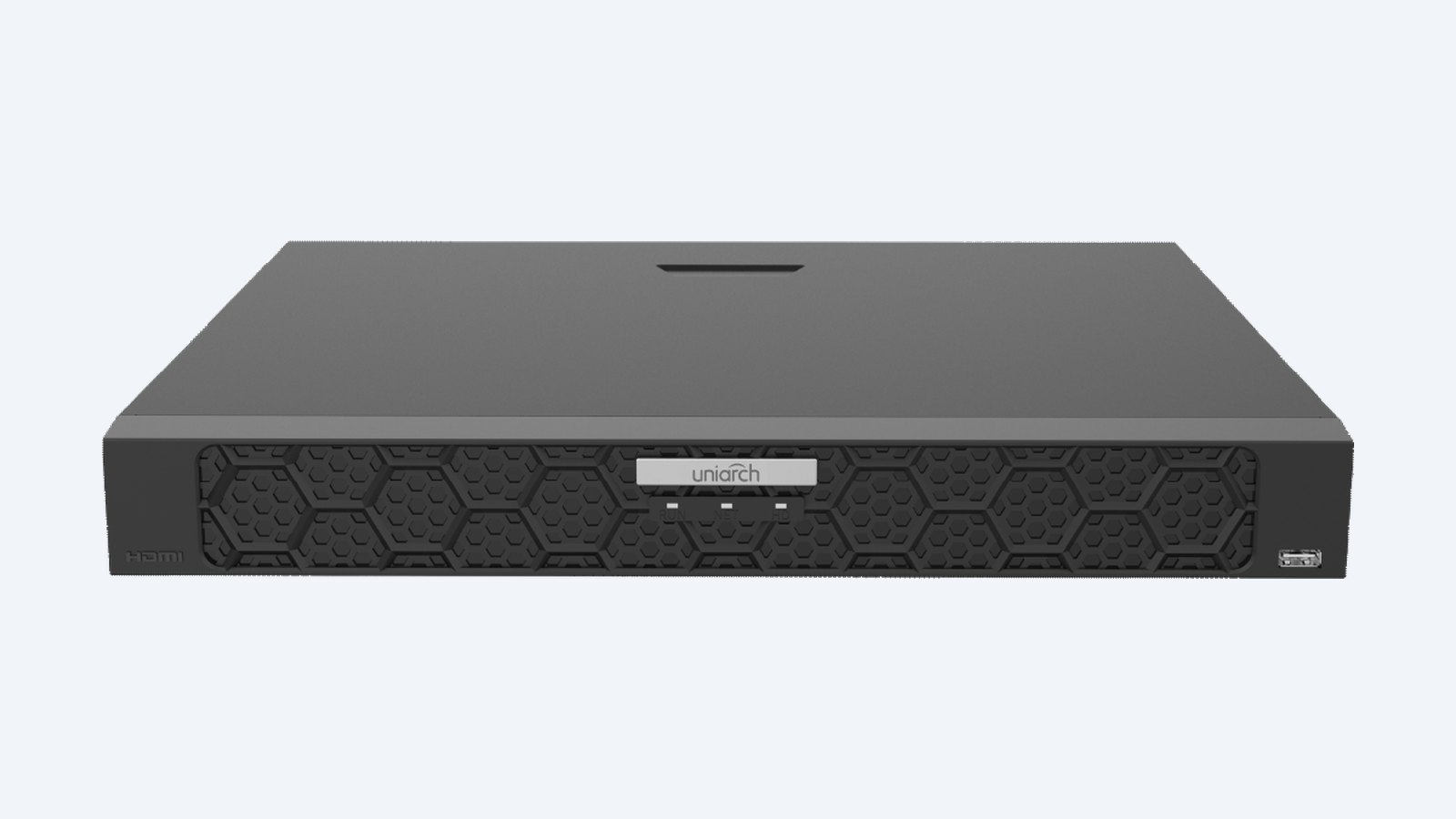 Uniarch NVR-216B-P16 16-channel PoE network video recorder, front view