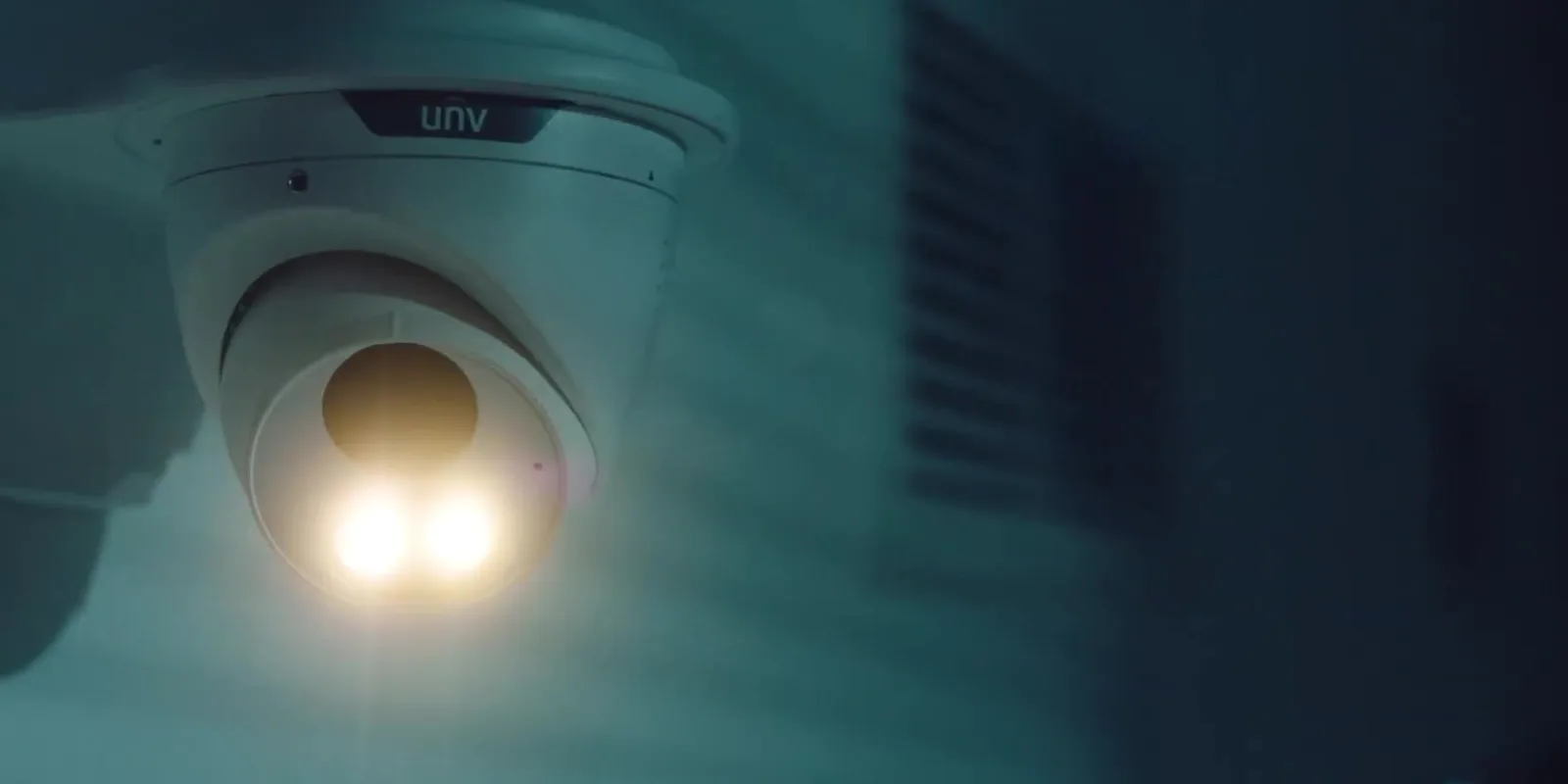 Uniarch Tri-Guard turret camera with its warning lights on at night