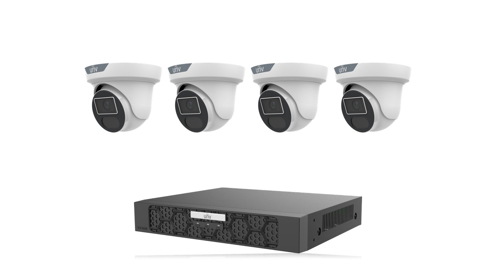 Uniview LightHunter 4K Kit: four 8MP 4K LightHunter turrets with the NVR501-04B-P4-IQ recorder