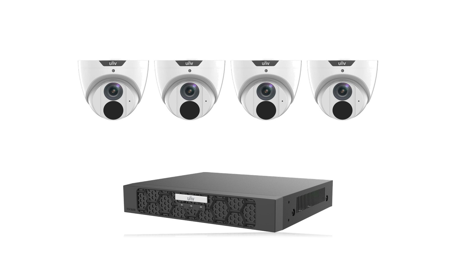 Uniview Room-to-Grow 4K Kit: four 8MP 4K Easy turrets with the NVR501-08B-P8-IQ recorder