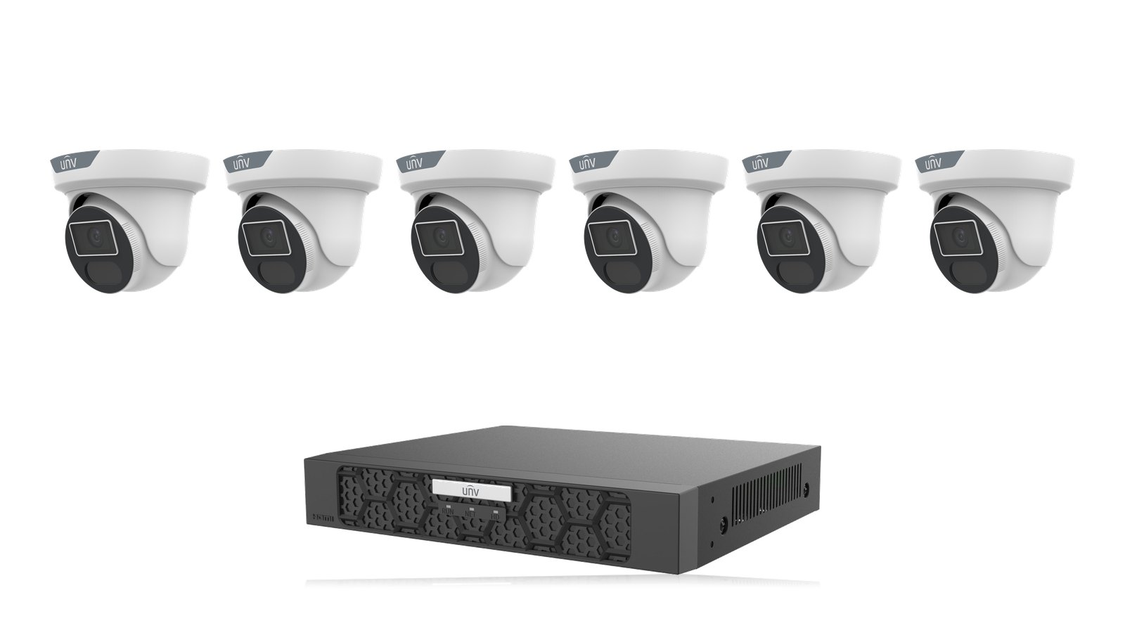 Uniview LightHunter Family 4K Kit: six 8MP 4K LightHunter turrets with the NVR501-08B-P8-IQ recorder