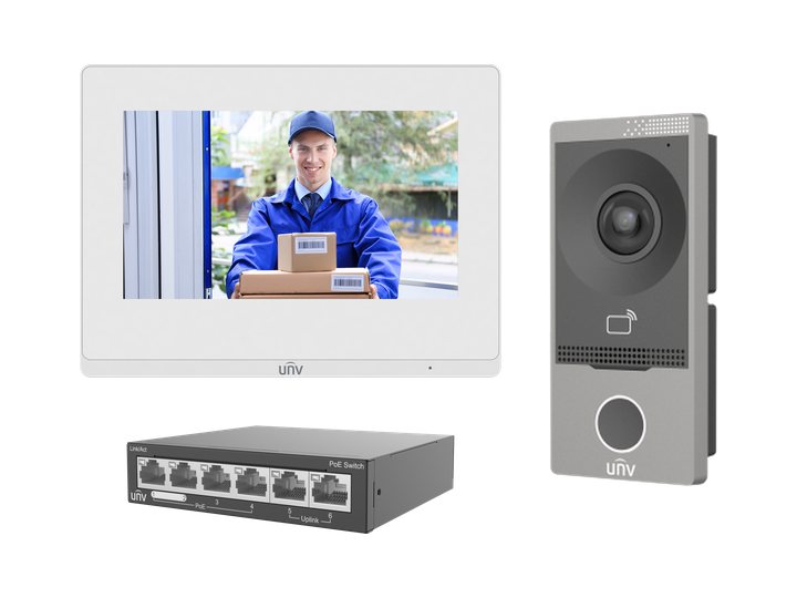 Uniview intercom kit: door station, indoor station and PoE switch
