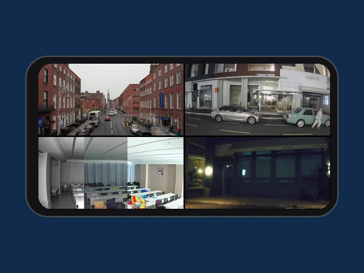 Four Uniview camera views on a phone