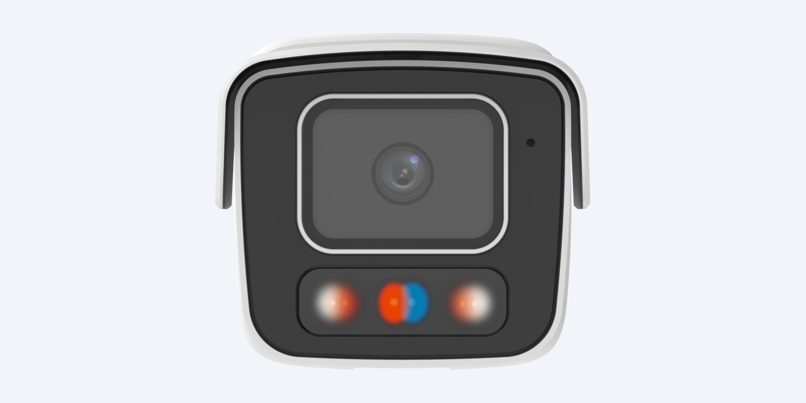 Uniview IPC2B18SS-ADF28KMC-I1-BK front view showing the lens, warning light and illuminators (shown in white; this model has a black housing)