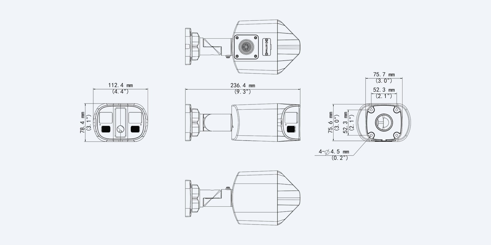 Uniview IPC2K28SE-ADF28KMC-DL-I0 8MP 180° dual-lens bullet camera, dimension drawing