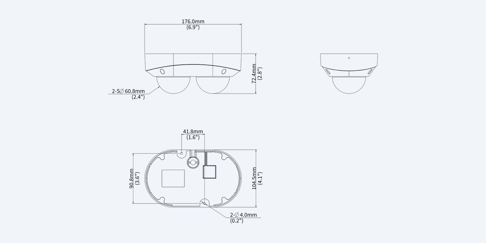 Uniview IPC3224SS-ADF28K-I1 dual 4MP MultiView dome camera, dimension drawing