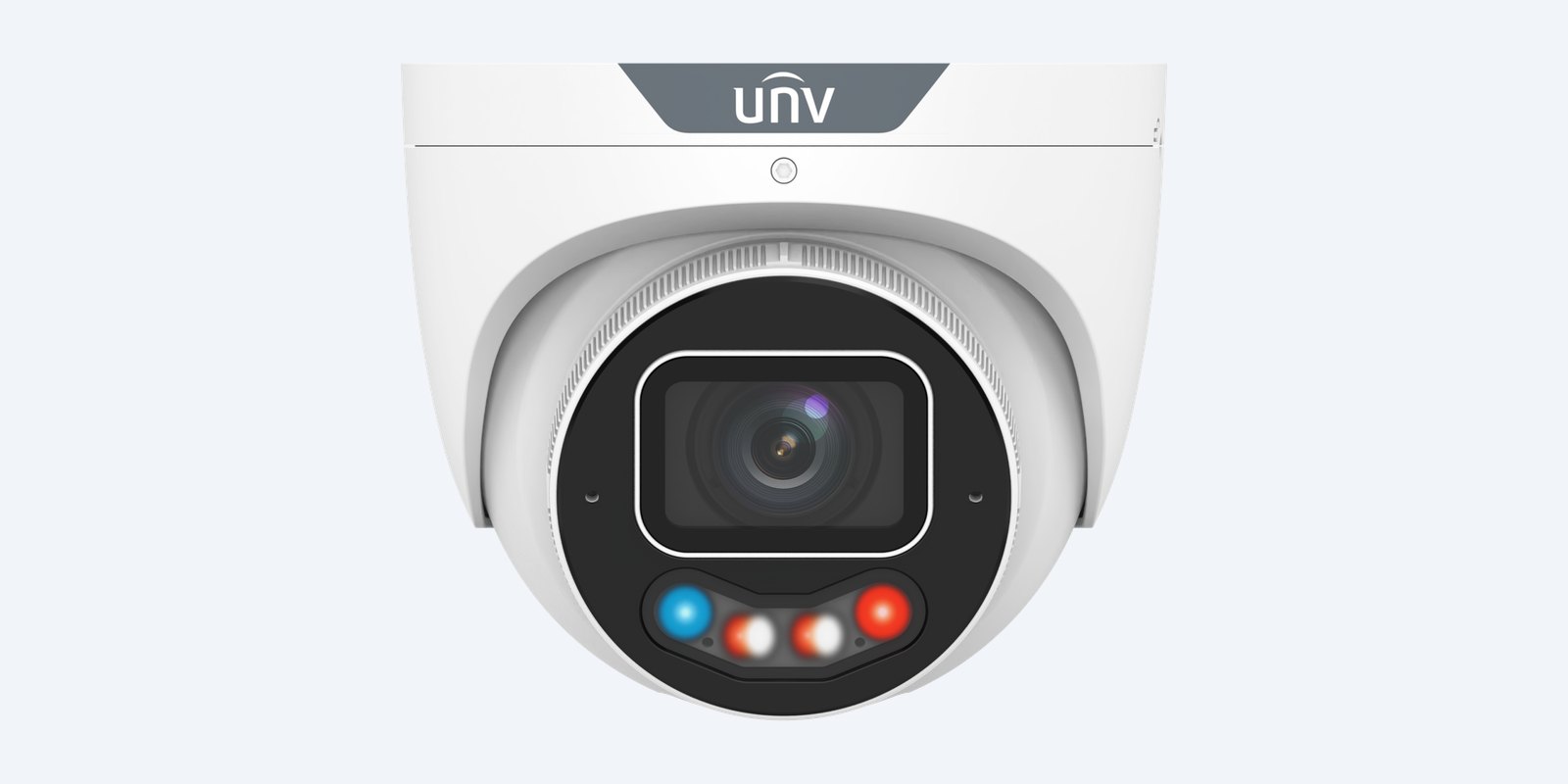 Uniview IPC3638SE-ADZKMC-WP-I1-BK front view showing the lens, warning light and illuminators (shown in white; this model has a black housing)