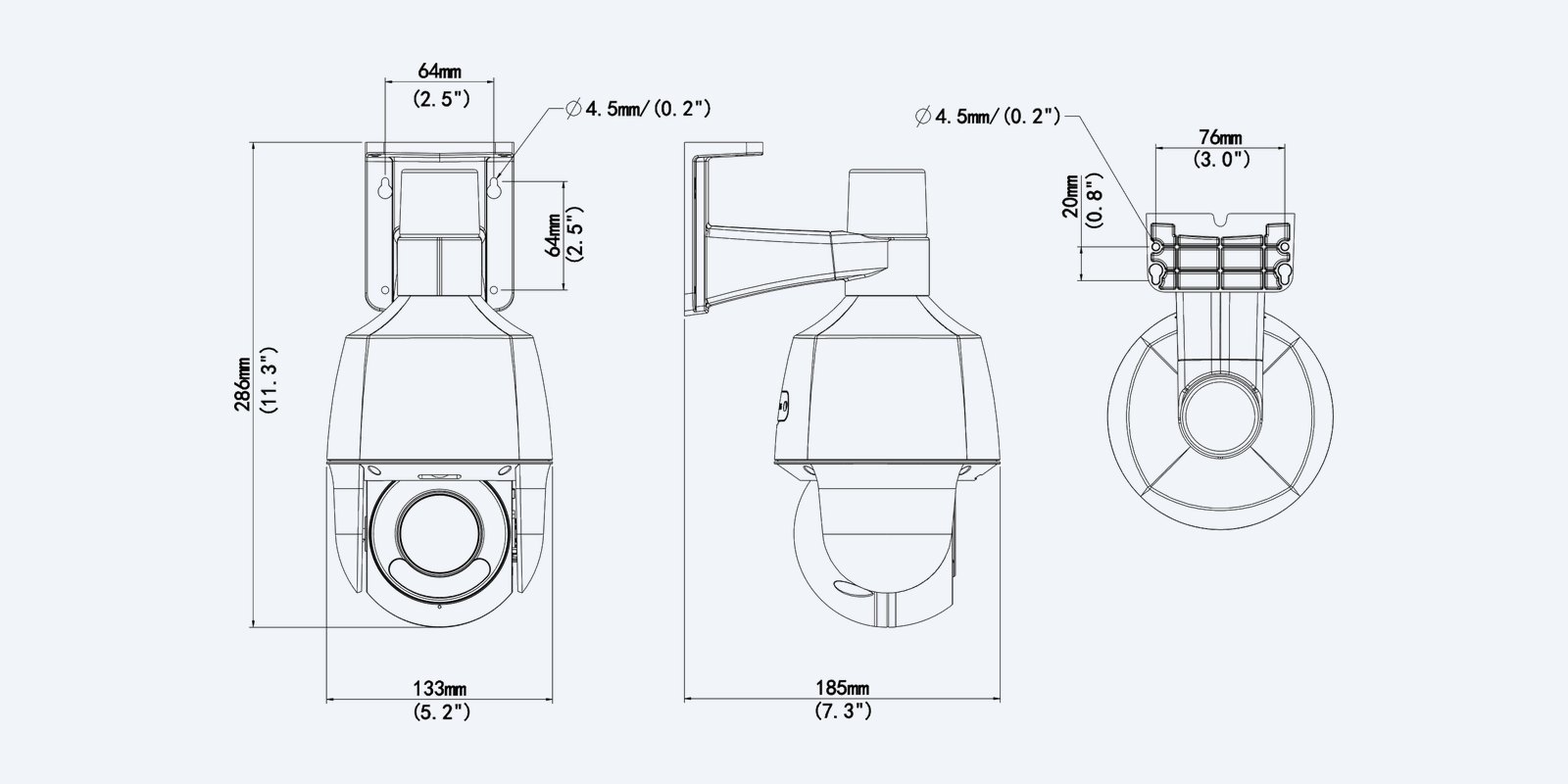 Uniview IPC6324LWH-AX5C-VG2 4MP 5x Tri-Guard PTZ camera, dimension drawing