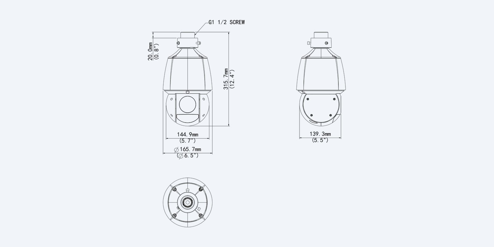 Uniview IPC6424SR-X25-VF-B 4MP 25x PTZ camera, dimension drawing