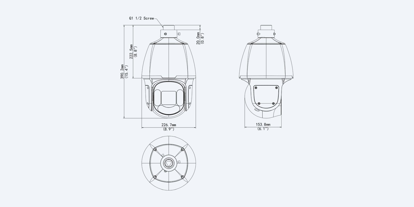Uniview IPC6624SFW-X25-C-VH2 4MP 25x Tri-Guard dual-light PTZ camera, dimension drawing