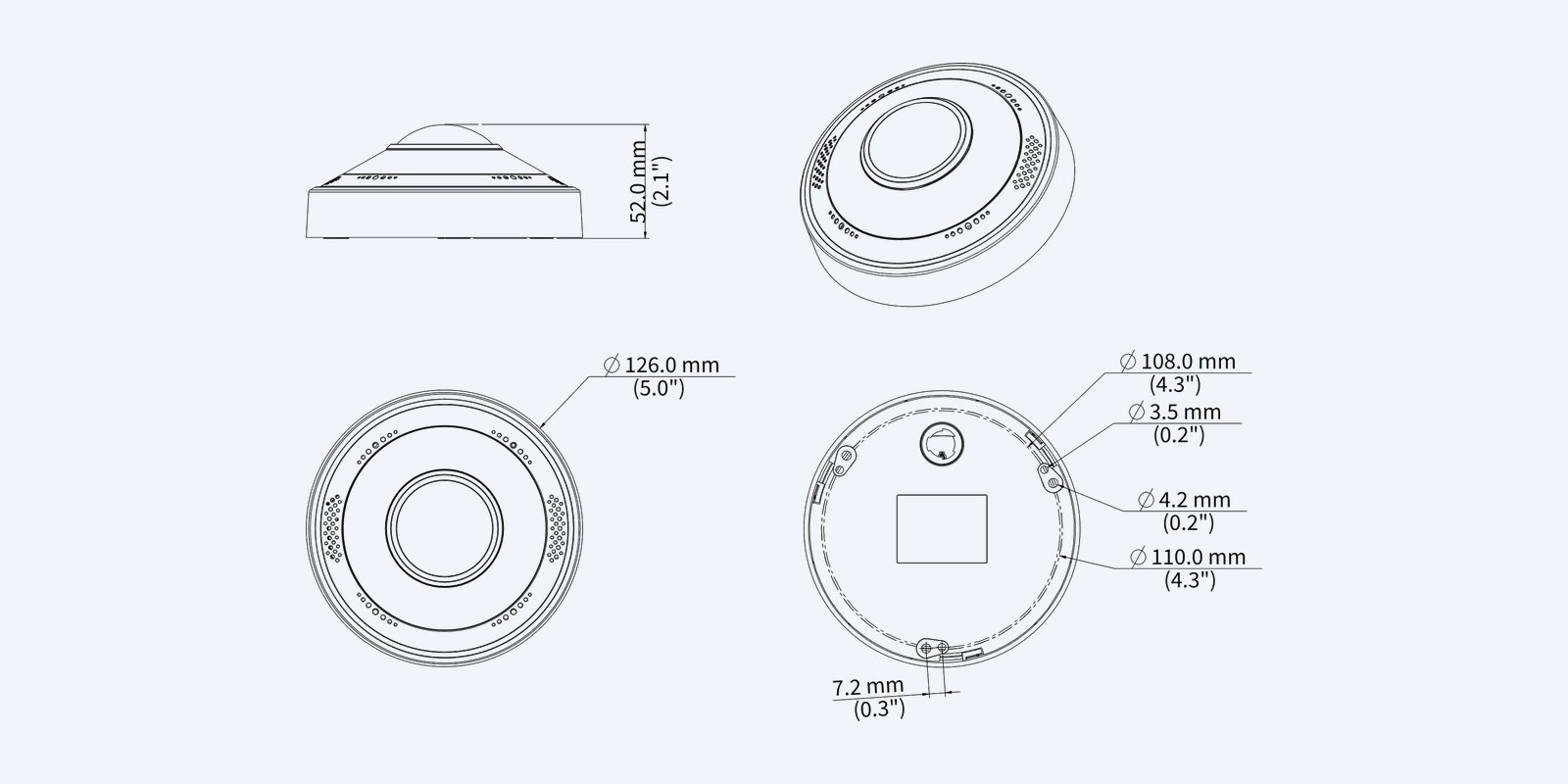 Uniview IPC816SB-ADF16KMC-I1 6MP 360° fisheye camera, dimension drawing