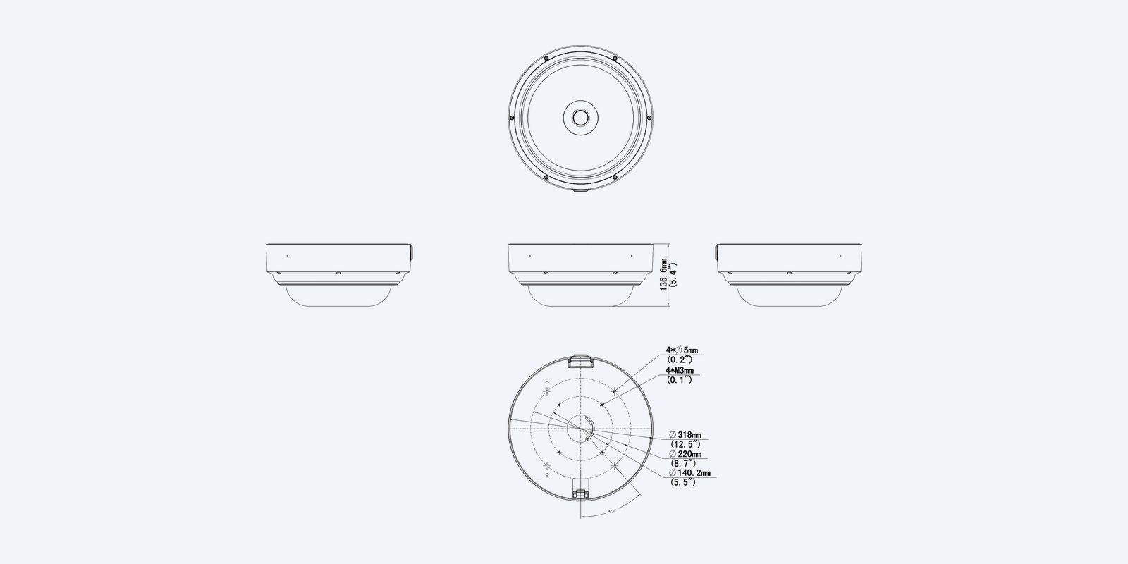 Uniview IPC8645EA-ADZKM-I1 4 × 5MP multi-sensor camera, dimension drawing