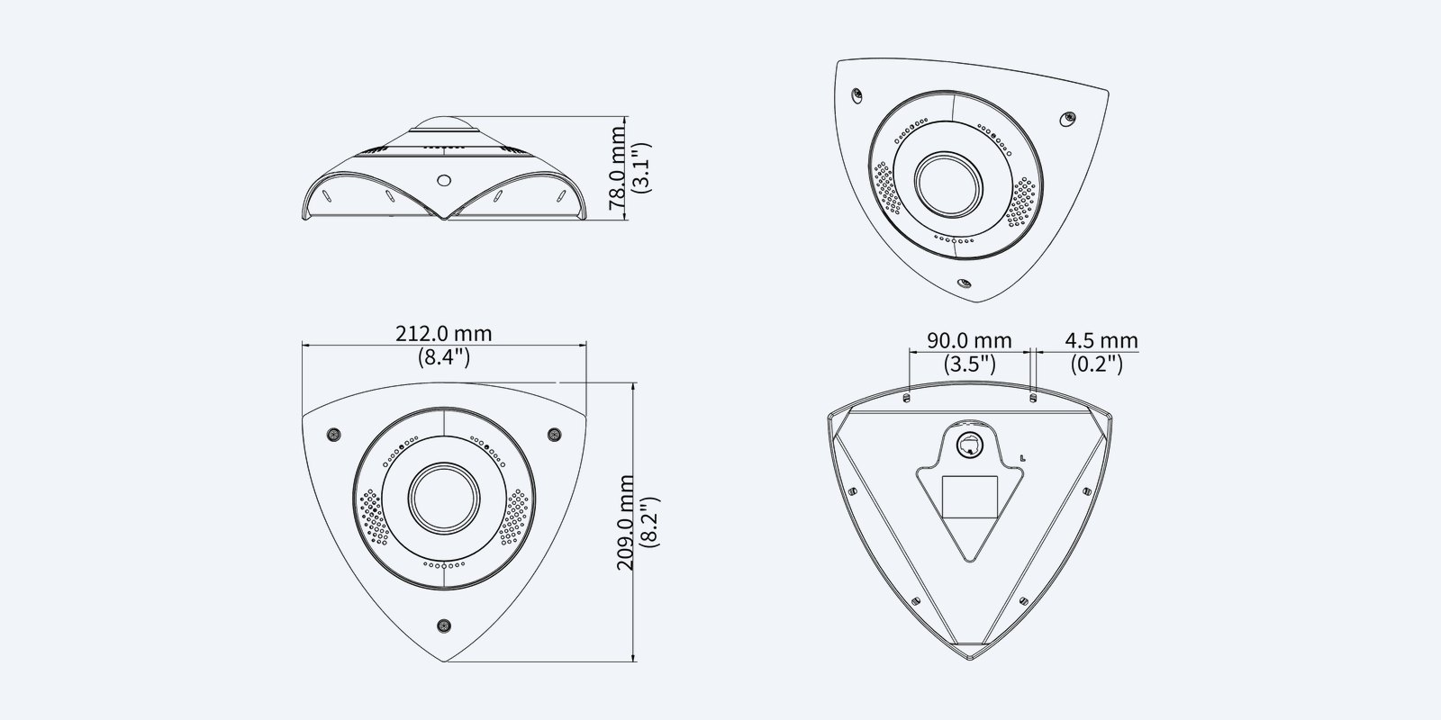 Uniview IPC876SE-ADF20KMC-I1 6MP corner camera, dimension drawing