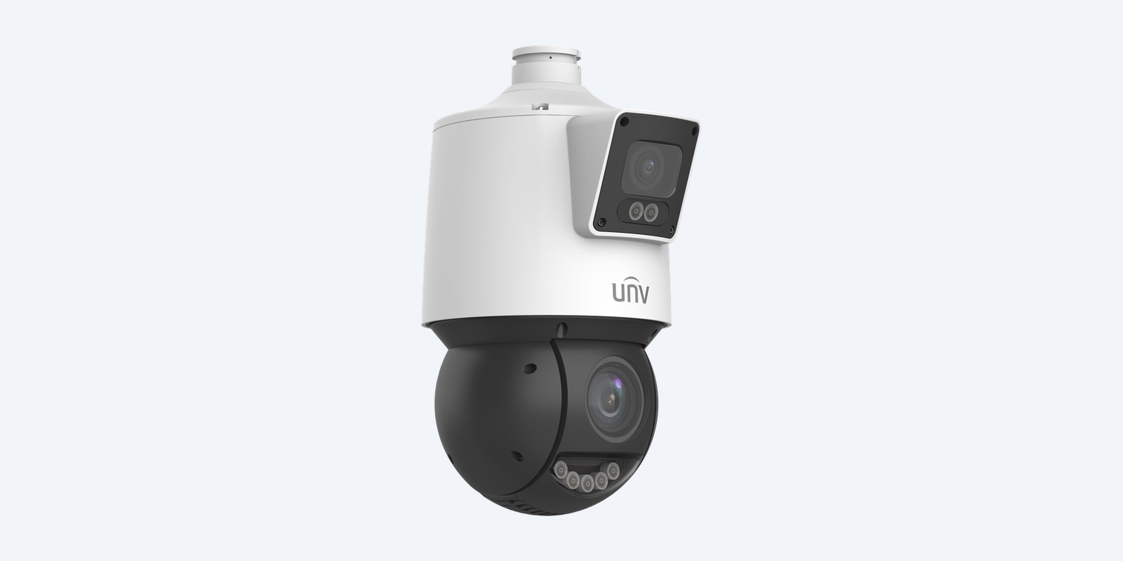 Uniview IPC94144SFW-X25-F40C MultiView 4MP fixed and 25x PTZ camera, side view