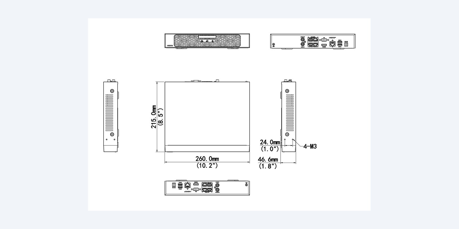 Uniview NVR501-04B-P4-IQ dimension drawing