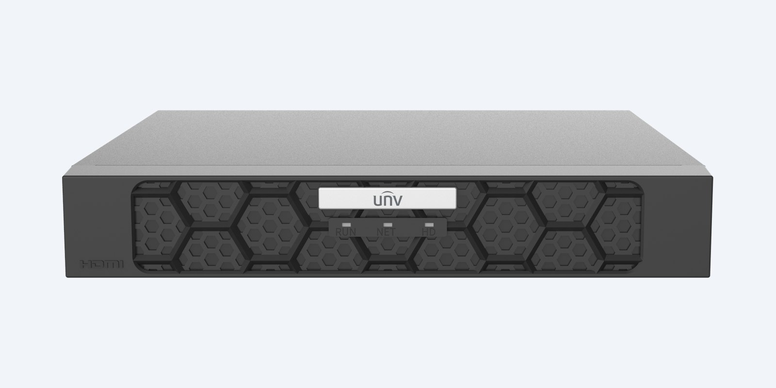 Uniview NVR501-04B-P4-IQ rear panel with PoE ports and outputs labelled