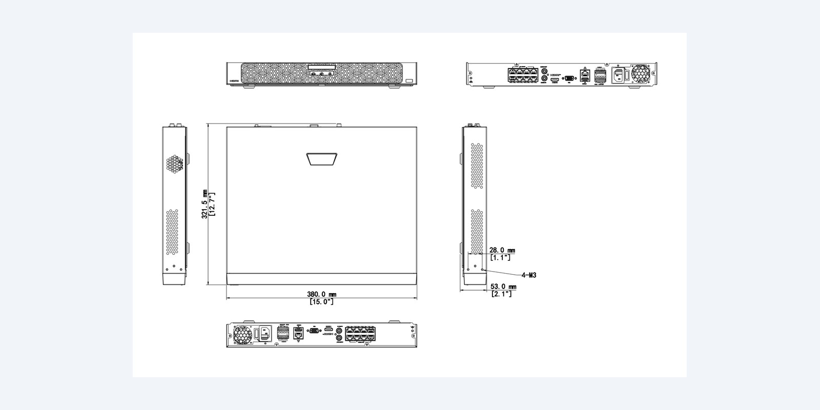 Uniview NVR502-16B-P16-IQ dimension drawing