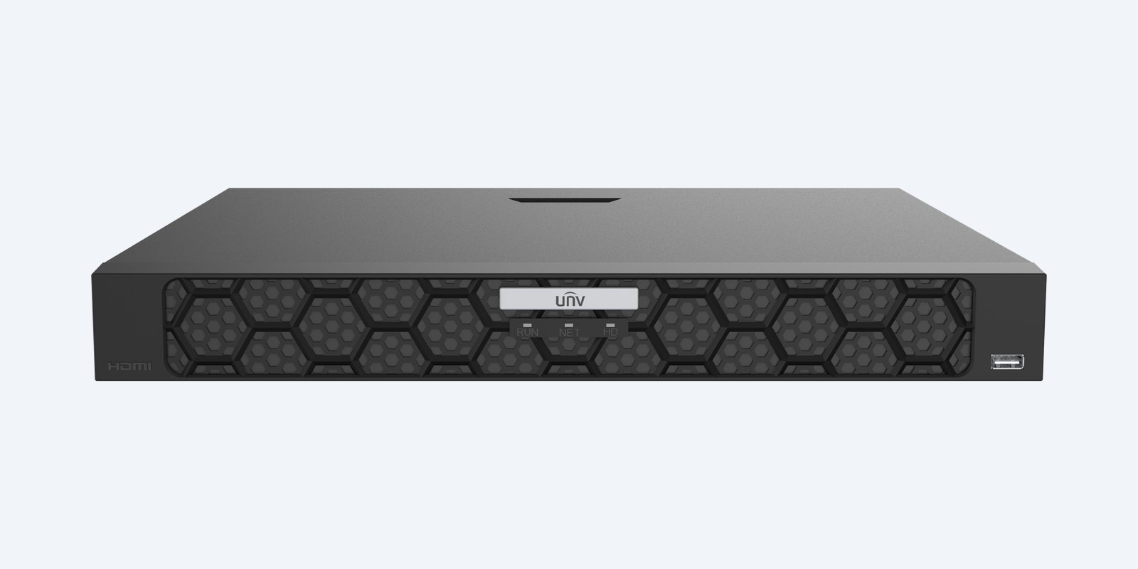 Uniview NVR502-16B-P16-IQ rear panel with PoE ports and outputs labelled