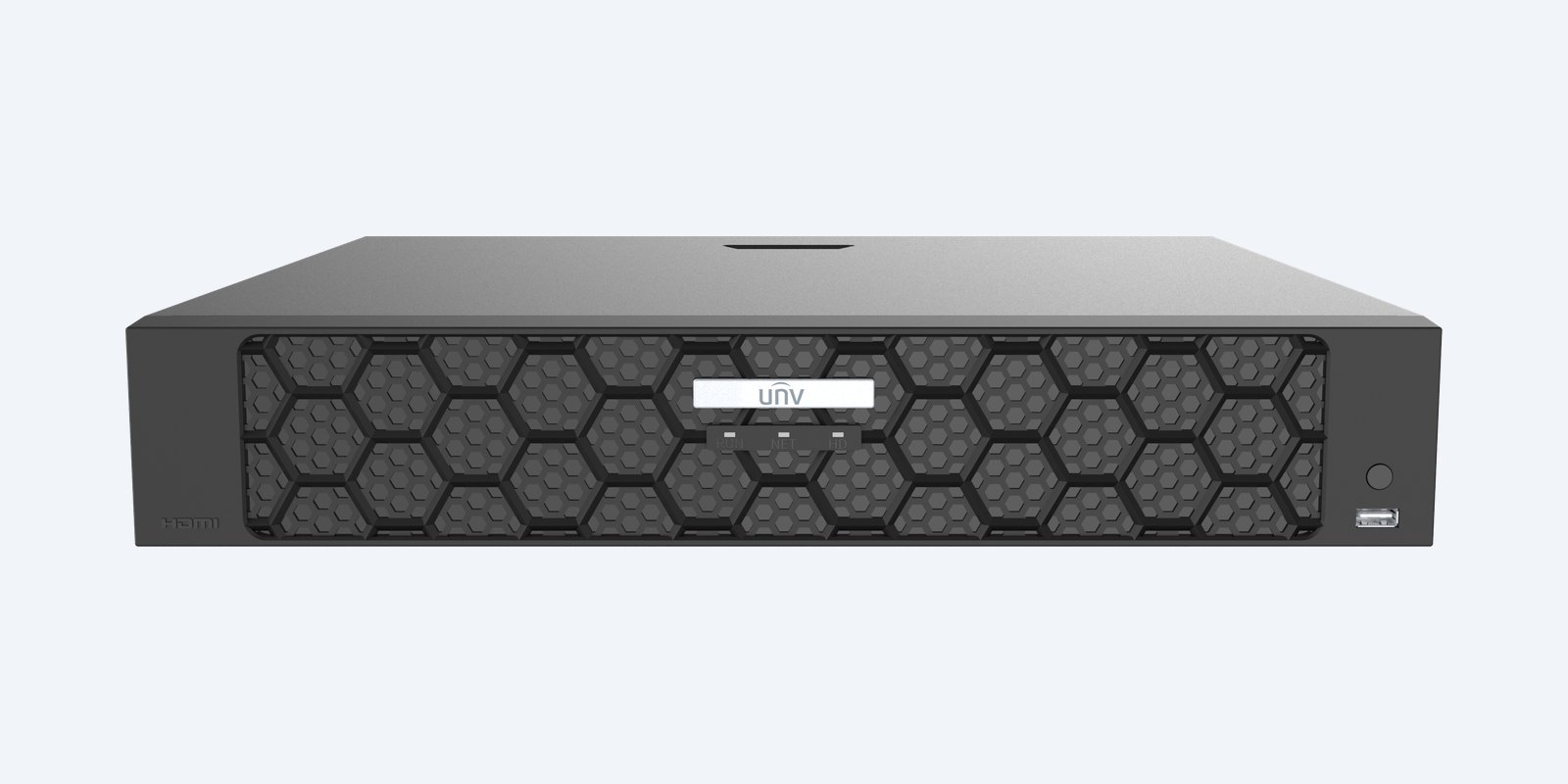 Uniview NVR504-32B-P16-IQ rear panel with PoE ports and outputs labelled