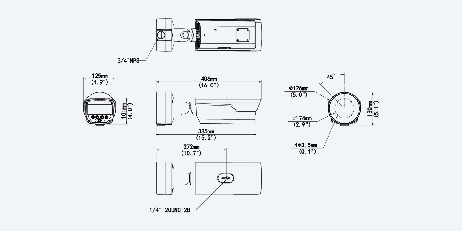 Uniview PKC2641-Z28-IR-P 4MP LPR number plate camera, dimension drawing