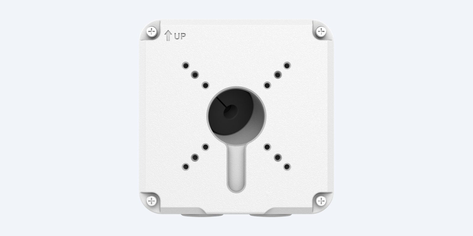 Uniview TR-JB07-D-IN lid with UP arrow, M4 hole pattern and slotted cable hole