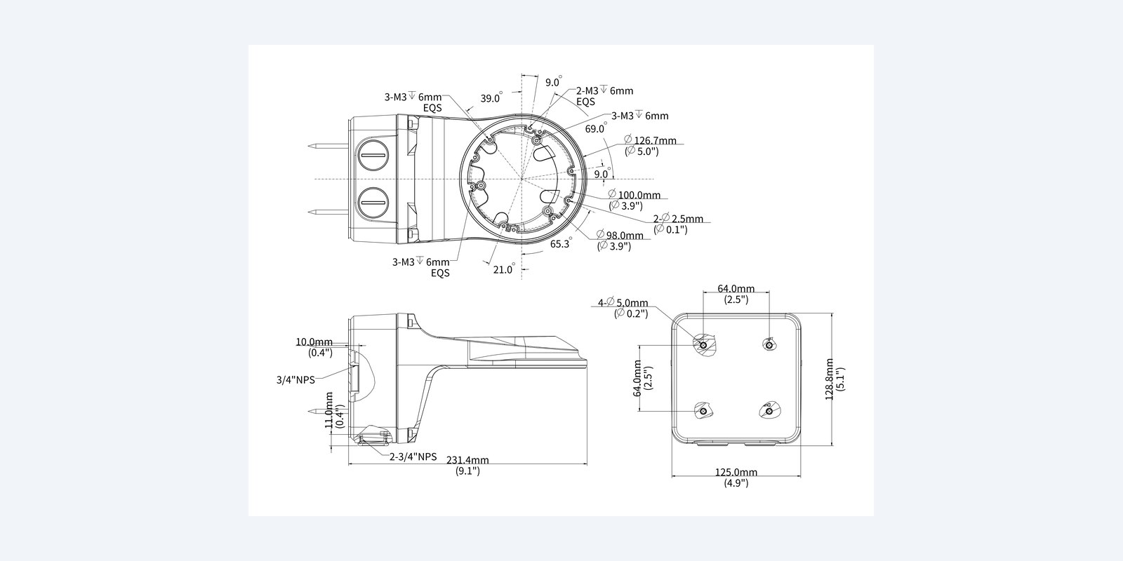 Uniview TR-JB07/WM03-G-IN-V2-BK dimension drawing