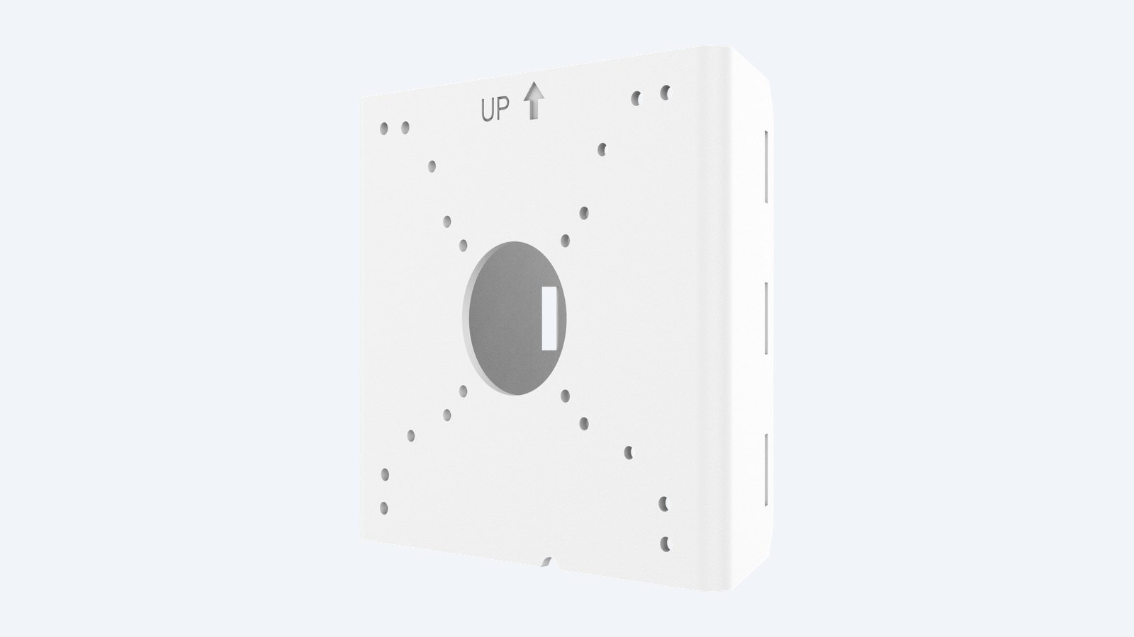 Uniview TR-UP06-C-IN white pole mount adapter with UP arrow and centre cable hole