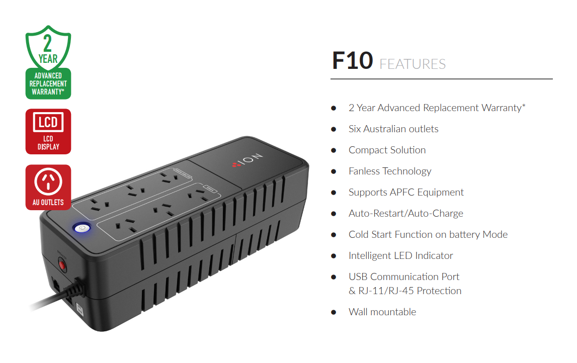 ION F10 Power Board UPS — compact surge and battery protection