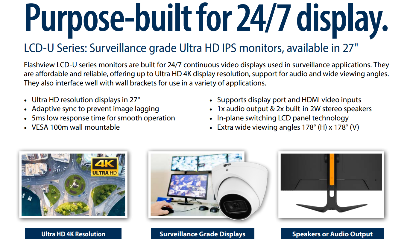 Flashview LCDFL27U 27-inch 4K UHD Surveillance Monitor (IPS)