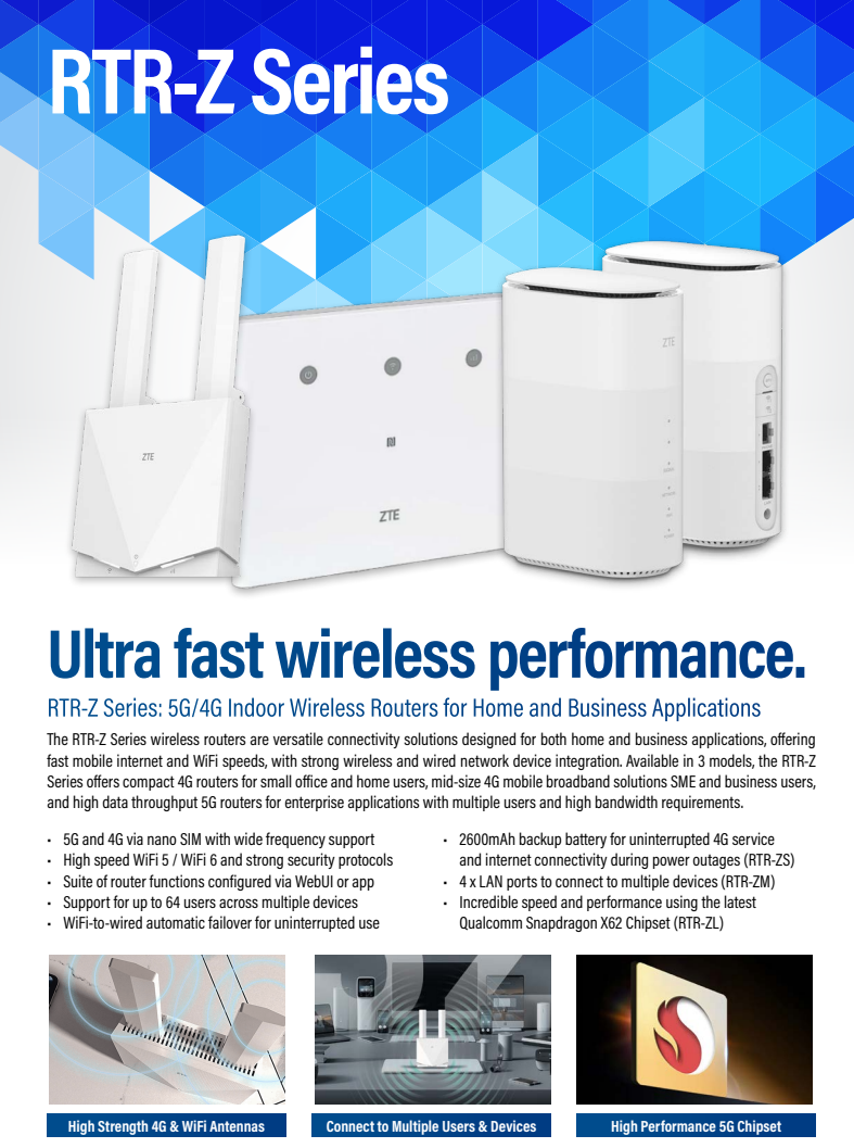 RTR‑ZM Desktop 4G Dual‑Band Wireless Modem Router