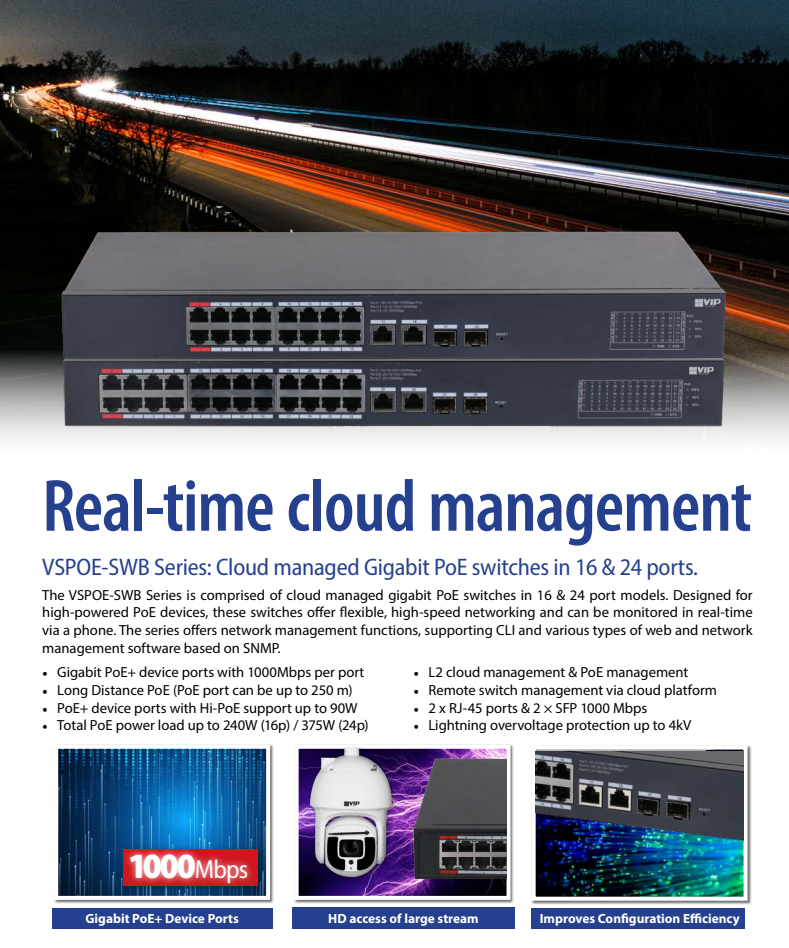 VIP Vision VSPOE-SWB24C Gigabit Hi-PoE Switch