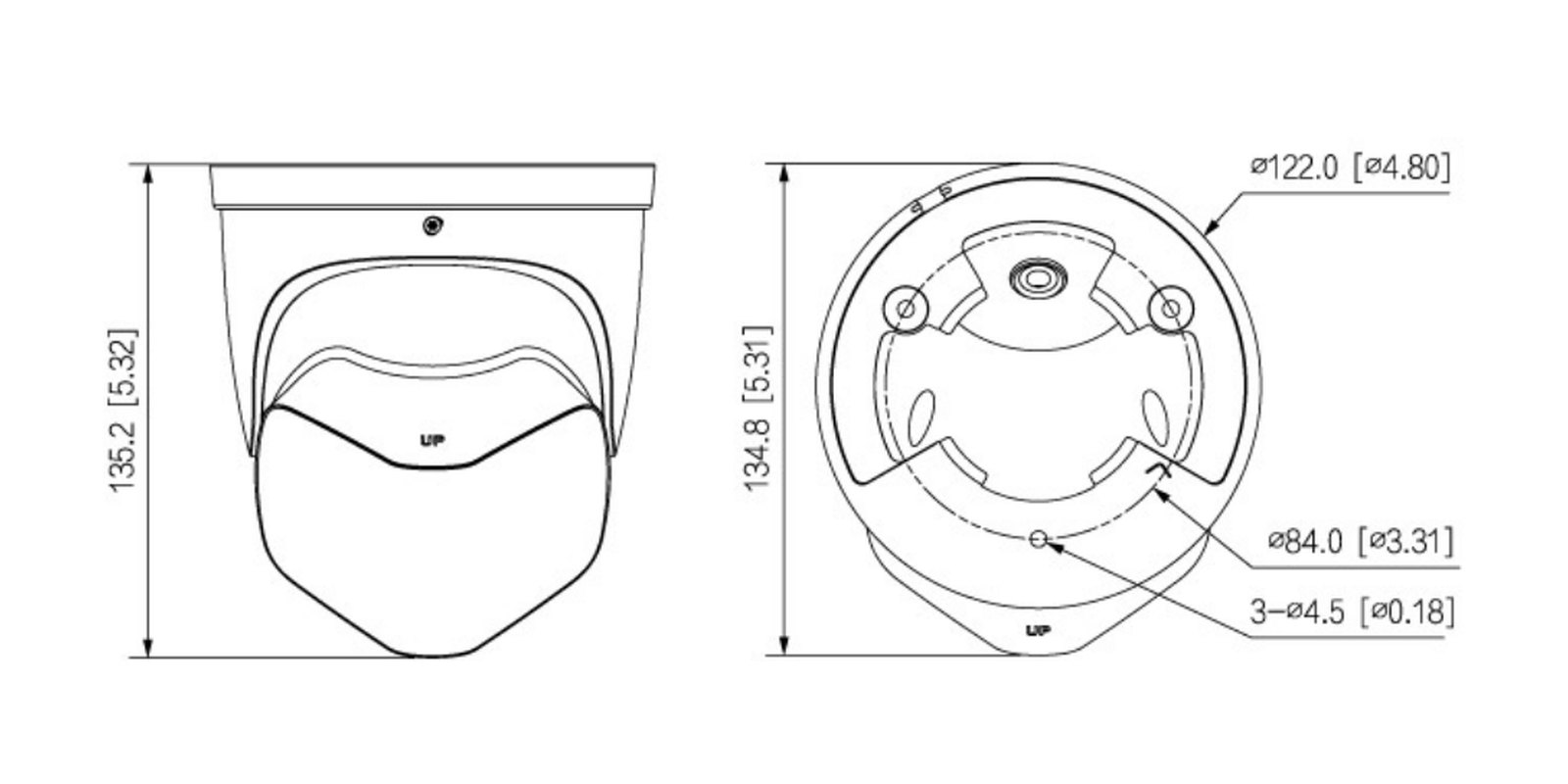 VSIPP-8DD-ID3 dimensions, 122 mm diameter, 135.2 mm high, 84 mm mounting circle